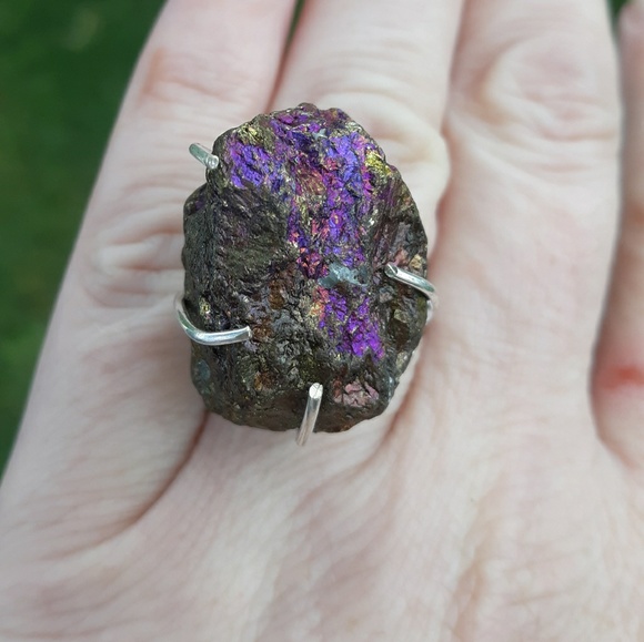 New Rainbow Aura Bismuth Titanium Geode Agate 925 Silver Ring. - Picture 7 of 8